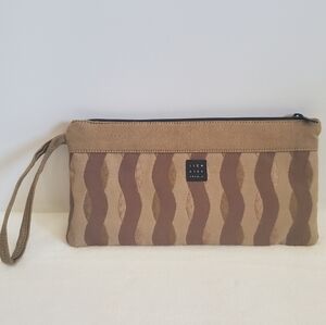 1154 Lill Studio Wristlet Clutch Bag Tan Brown Gold Swirl Design